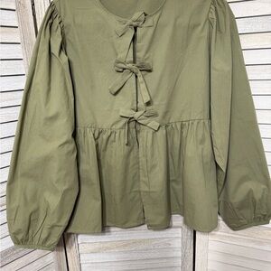 Olive Green Bow-Tie Blouse